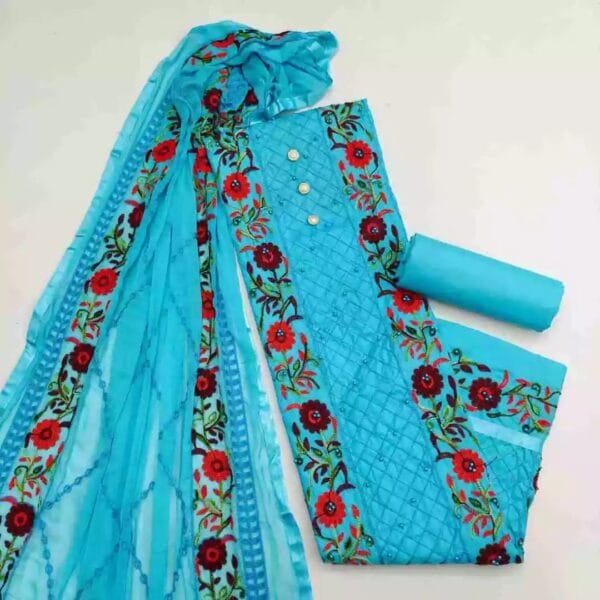 Indian Aari Embroidered Cotton Three-Piece (Code: IA-302)