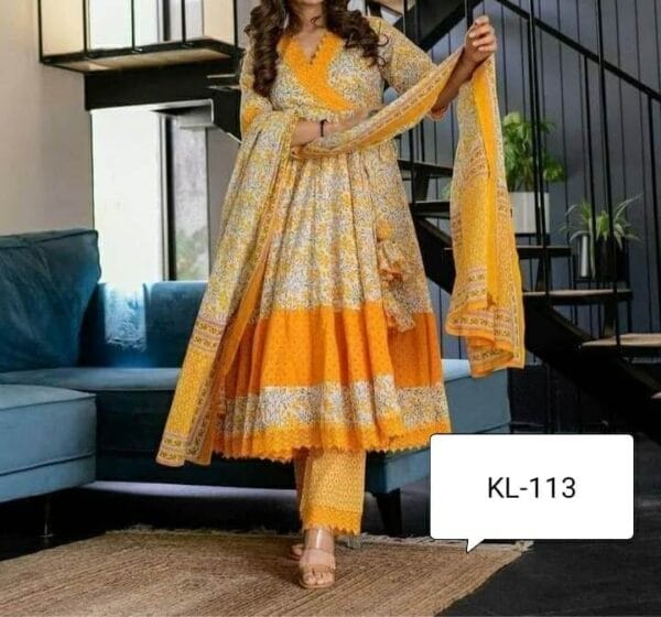 Elegant Anarkali Linen Three-Piece (Code: AK-402)